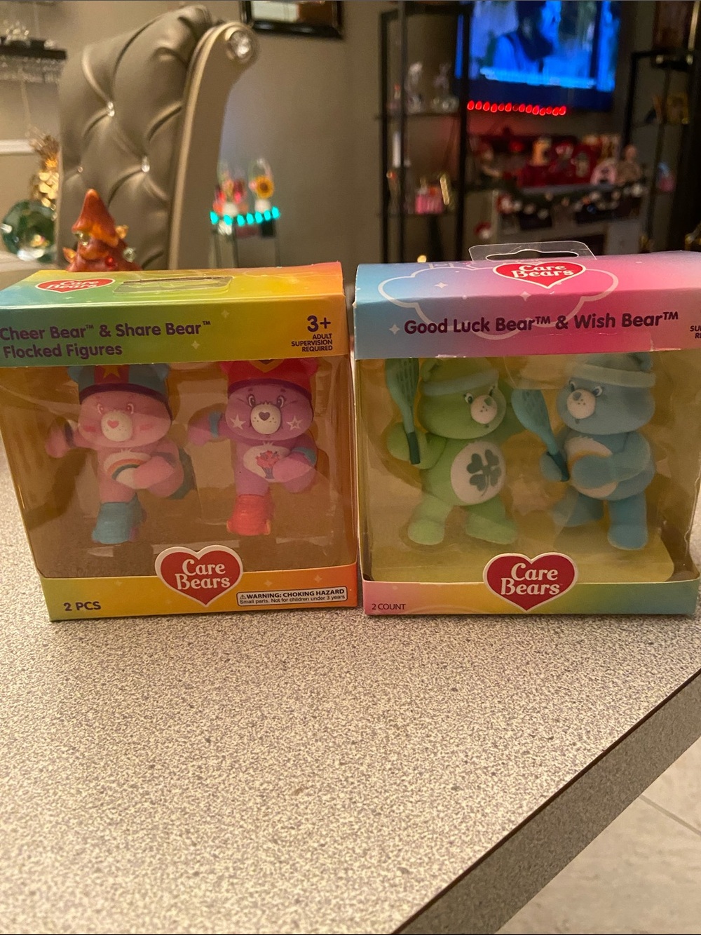 Care Bears 4-Figure Set — Pink, Purple, Green & Blue Flocked Bears